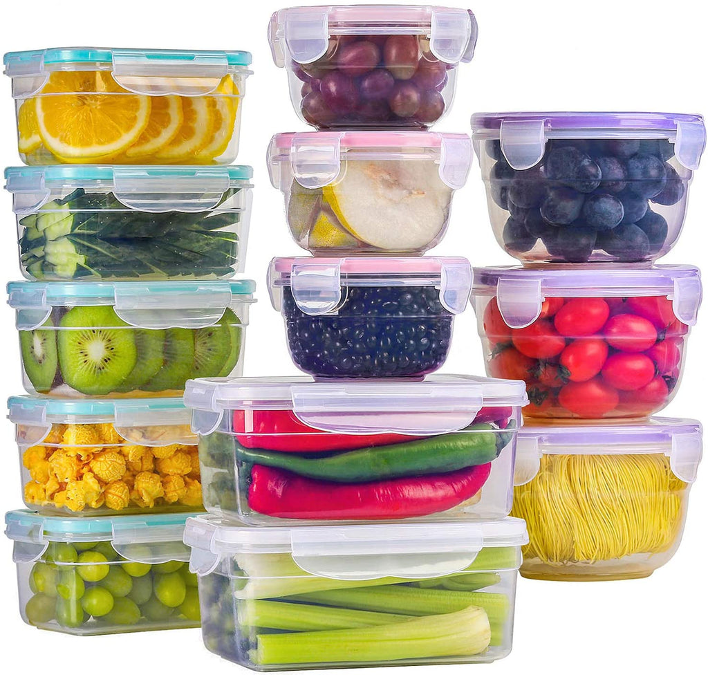 Pleneal Food Storage Containers with Lids, Plastic Food Containers with Lids, Leak Proof Airtight Storage Container Sets for Kitchen, Easy Snap Lock Lunch Box