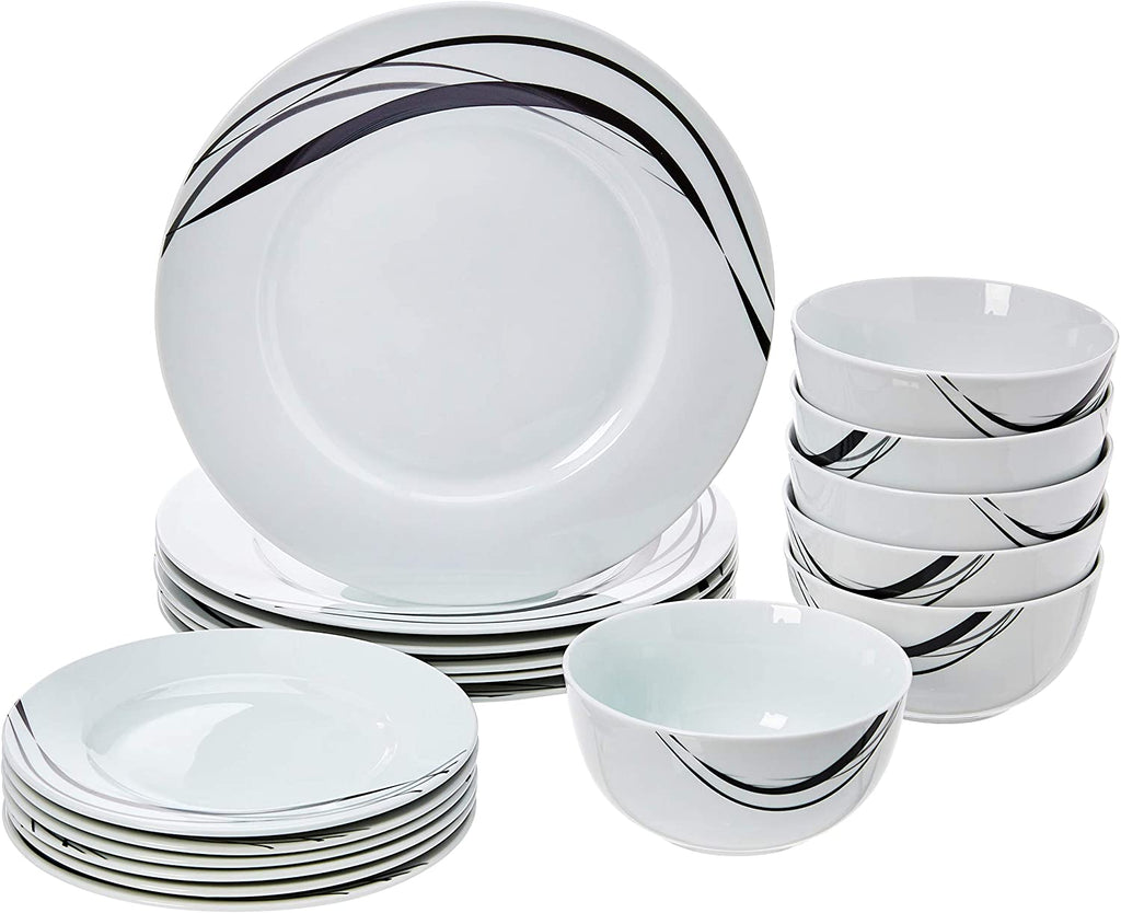 Pleneal Basics 18-Piece Square Kitchen Dinnerware Set, Dishes, Bowls, Service for 6, Modern Beams