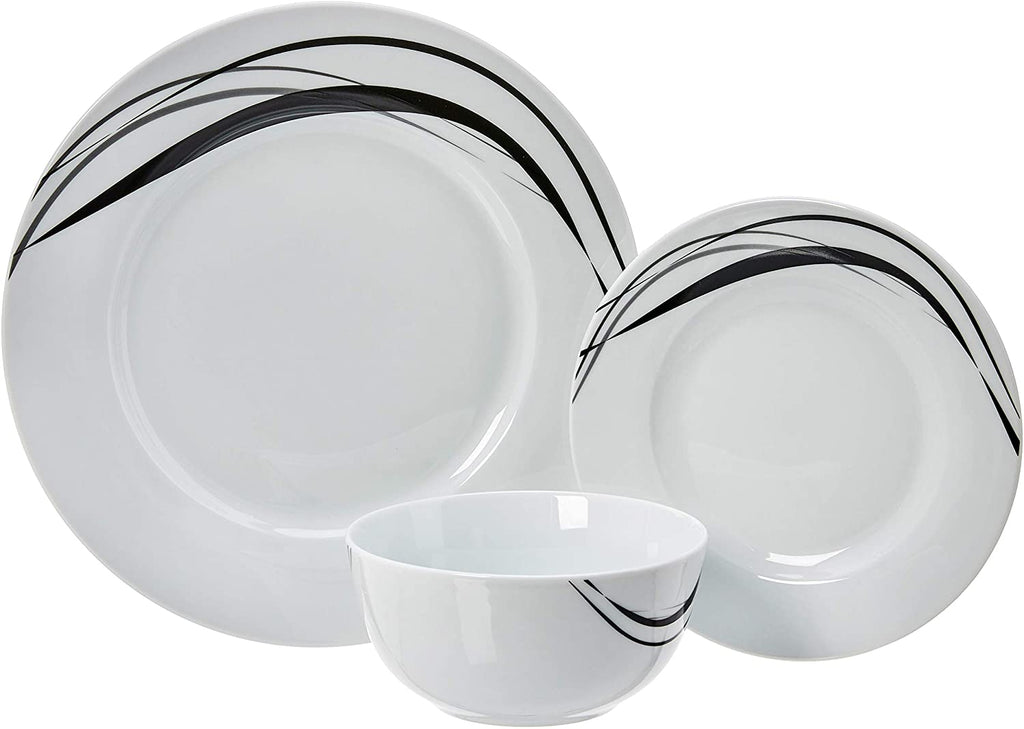 Pleneal Basics 18-Piece Square Kitchen Dinnerware Set, Dishes, Bowls, Service for 6, Modern Beams