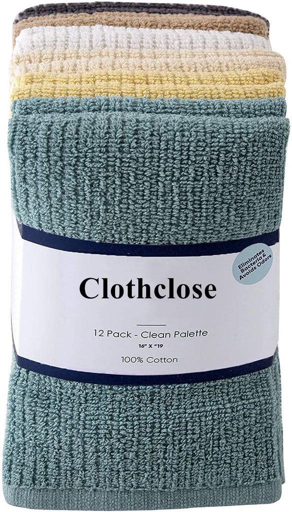 Clothclose Kitchen Towels, 12 Pack - 100% Soft Cotton - 16" x 19"  - Dobby Weave - Great for Cooking in Kitchen and Household Cleaning
